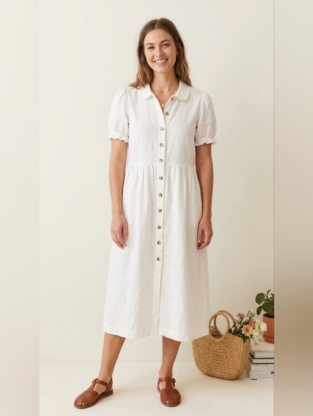 Wilfred Button-Front Linen Midi Dress